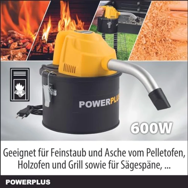 POWERPLUS POWX3004, elektrischer Aschesauger mit 600W, 4l Edelstahl-Tank, doppeltem Filter und Fugendüse, kompakt und leicht – Bild 4