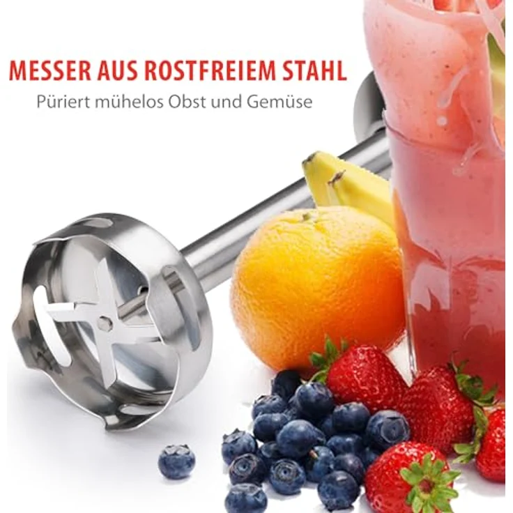Alpina Stabmixer mit Zerkleinerer, 1000,00 W, Inklusive Messbecher und Schneebesen, Schwarz/Silber – Bild 4