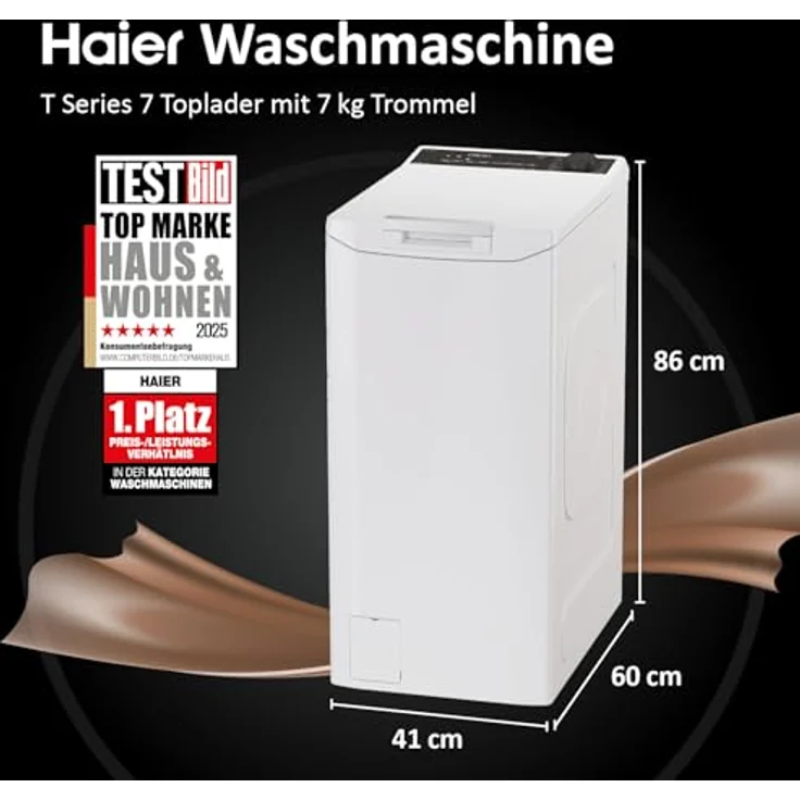 Haier THASNQ476TM5-84, Toplader Waschmaschine mit 7 kg Trommel,  A-Effizienz, 1.400 U/Min, Wi-Fi, Dampffunktion & Mengenautomatik: Tests,  Infos & Preisvergleich