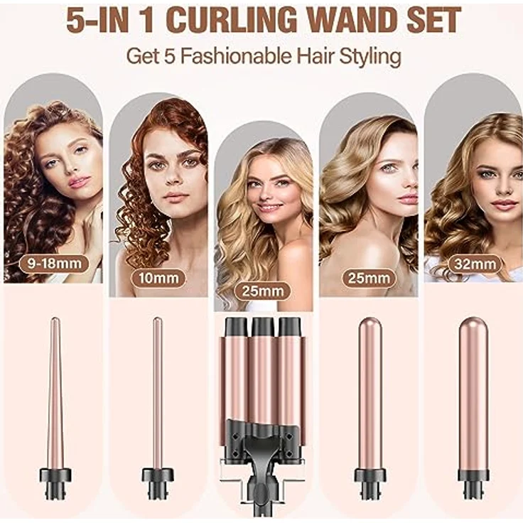 Lockenstab set 3 Fässer 5 in 1-BESTOPE PRO Lockenstäbe Große Locken Keramik Lockenwickler mit Verschiedenen Handschuh 2 Clips – Bild 3
