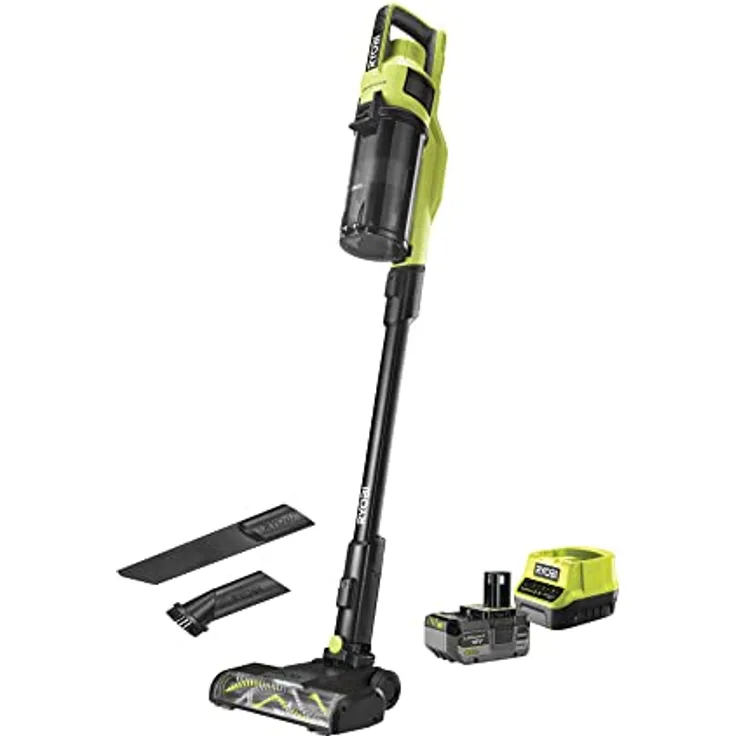 RYOBI 18V ONE+ Brushless Akku-Bodenhandsauger RSV18BL-1C40G (doppelte zyklonale HEPA-12-Filterung, 90 Watt Saugleistung, Luftstrom 900 l/min, inkl. 1x 18 V 4,0 Ah Akku und Ladegerät)