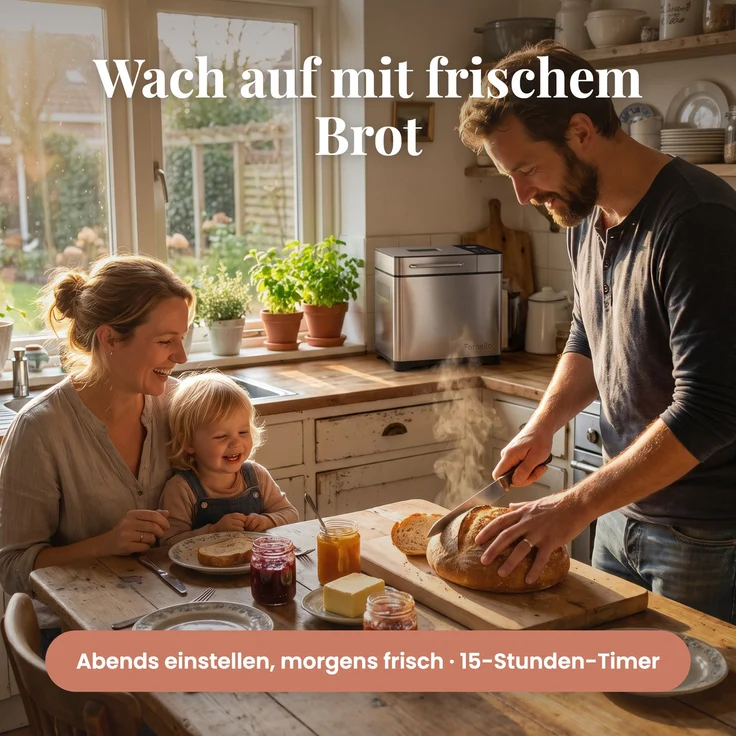 Fornello Supremo Brotbackautomat 710 W mit 19 Programmen, PFAS-freier Keramik-Backform, 15-Stunden-Timer und automatischem Zutaten-Spender – Bild 6