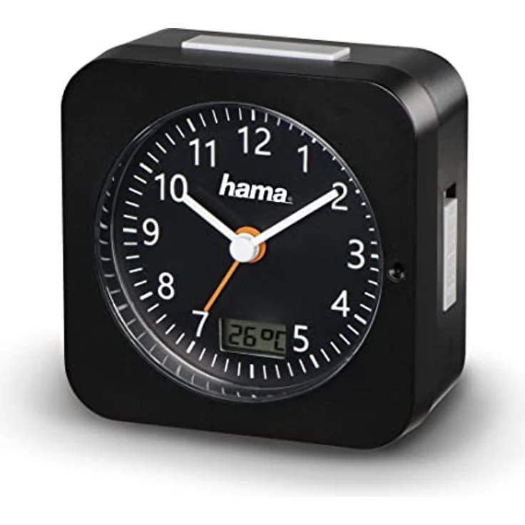 Hama Funkwecker "Multi", analoger Reisewecker mit automatischer Zeitanpassung, DCF-Funk, lautlosem Uhrwerk und guter Lesbarkeit, schwarz – Bild 1