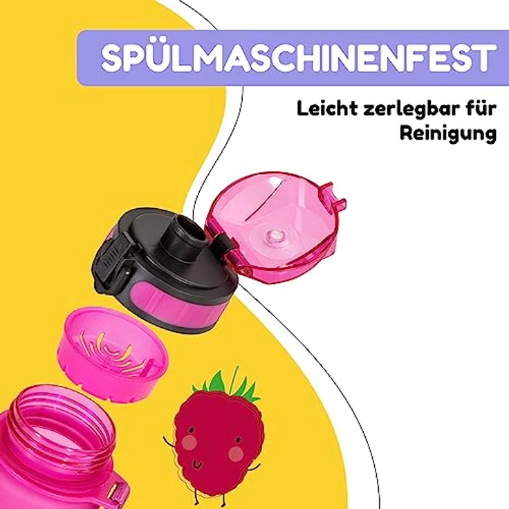 schmatzfatz Kinder Trinkflasche 400ml, Sport für Schule Kindergarten, 1-Klick Verschluss, Geschmacksneutrale Wasserflasche, Auslaufsicher mit Fruchteinsatz, BPA-Frei – Bild 3