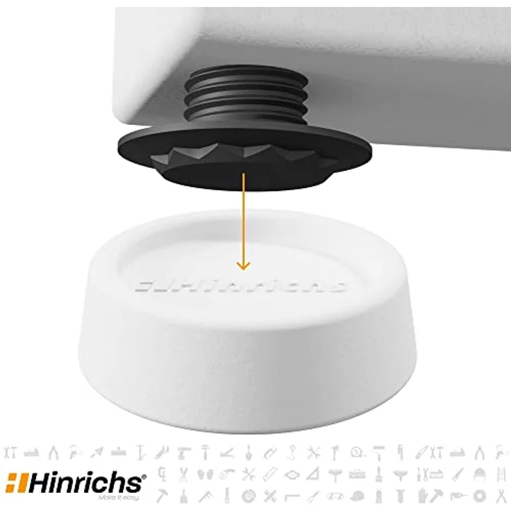Hinrichs 4er Set Schwingungsdämpfer rund, weiß - Antivibrationsfüße für Waschmaschinen, rutschfest und geräuschhemmend, Ø 4,5/6,5 cm – Bild 3