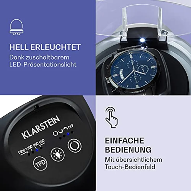 St. Gallen ll Premium Uhrenbeweger 4 Geschwindigkeiten 3 Rotationsmodi Silber – Bild 4