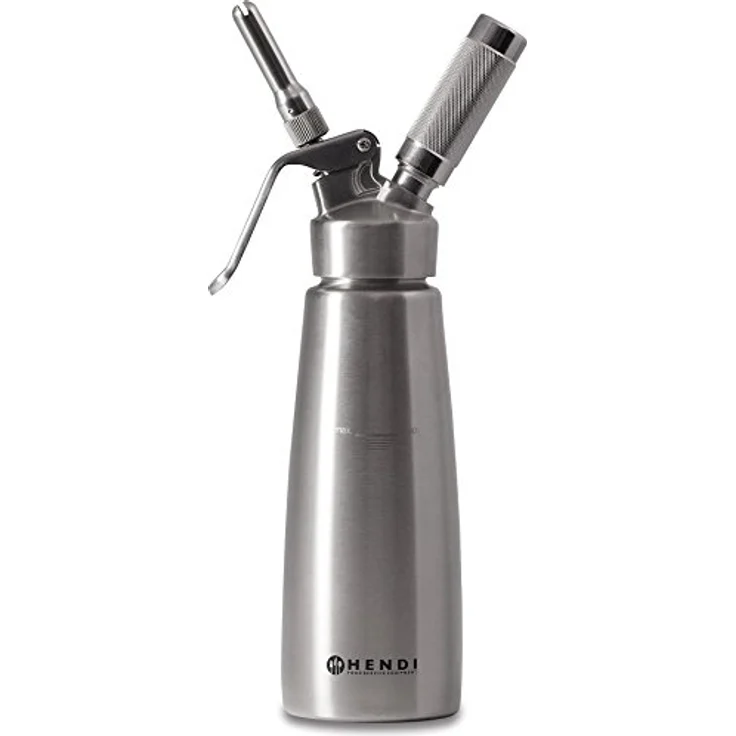 HENDI Sahnespender, Inklusive Set aus 3 Edelstahl Spritztüllen und Reinigungsbürste, Sahne-Mousses-Desserts-kalten Schäumen-Saucen, 0,5L, ø85x(H)235mm, Edelstahl, Silber – Bild 2