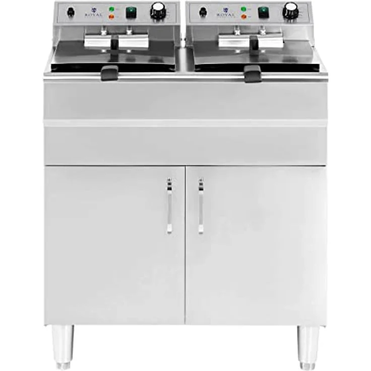 Royal Catering Fritteuse 26 L Doppel Fritöse mit Ablasshahn Kaltzone 400V, 10000 W, Edelstahl – Bild 6