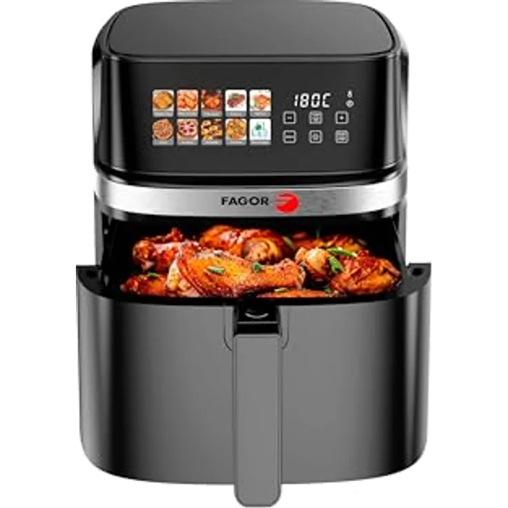 Fagor Naturfry Luxe, Luftfritteuse mit 2200 W, 8 l Fassungsvermögen, Touch-Bedienfeld mit 10 Funktionen, Temperaturregelung 80-200 °C