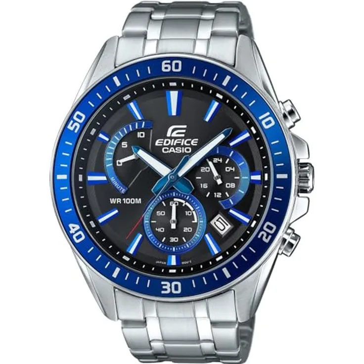 Casio Watch EFR-552D-2AVUEF Sportliche Chronograph-Uhr, silbernes Gehäuse, blaues Zifferblatt