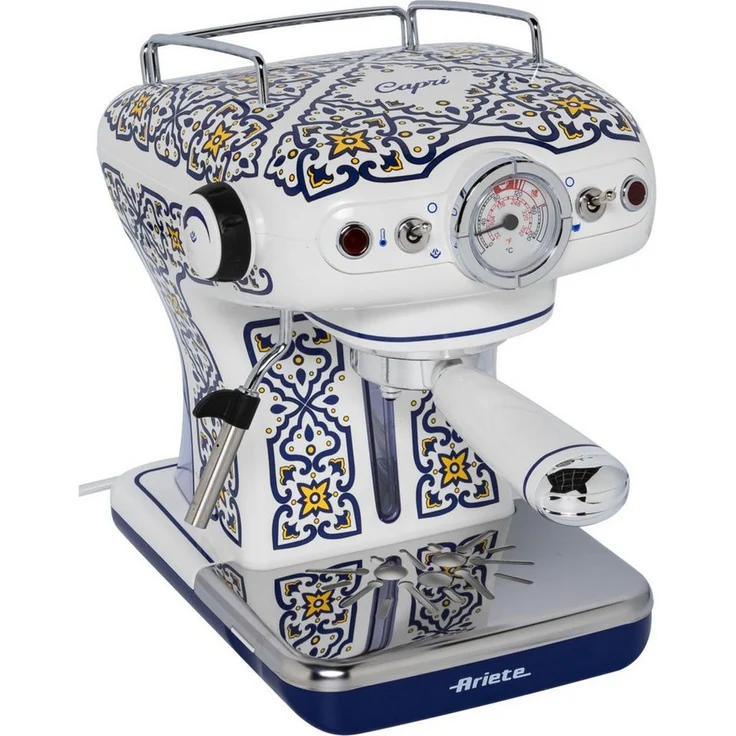 Ariete Siebträgermaschine Espresso Capri, mediterranes Design, 15 bar Pumpendruck, 850 W, 900 ml, Milchaufschäumer, weiß – Bild 1