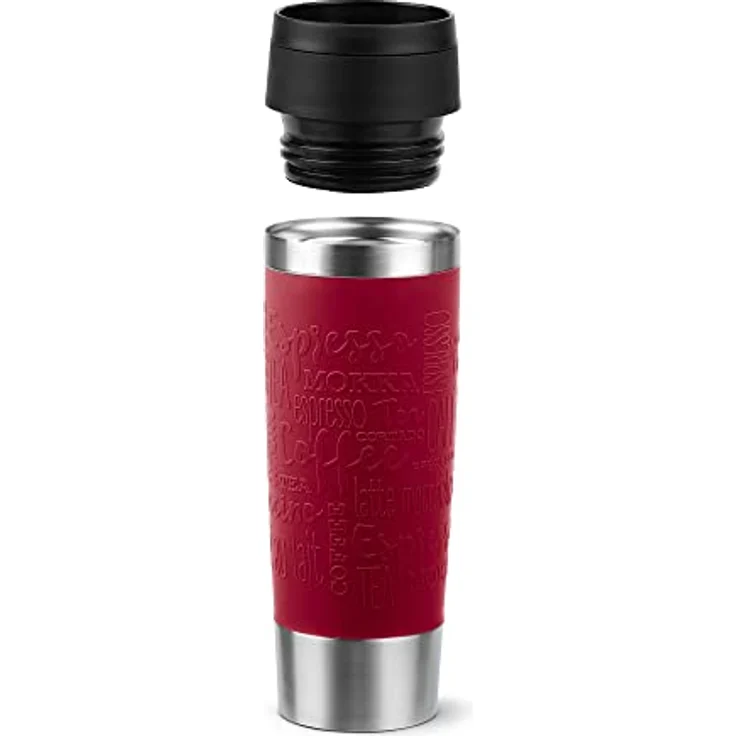Emsa N20222 Travel Mug Classic Isolierbecher 0,5 Liter | neuer Komfort-Schraubverschluss | Edelstahl | 6h heiß und 12h kalt | 100% dicht | spülmaschinenfest | 360°-Trinköffnung | Dunkelrot – Bild 2