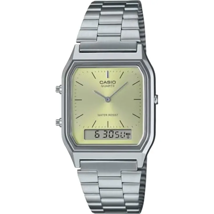 Casio Watch AQ-230A-9AMQYES, Analog-Digital Uhr mit Kalender und Sonnenschliff-Zifferblatt, Silber/Grün