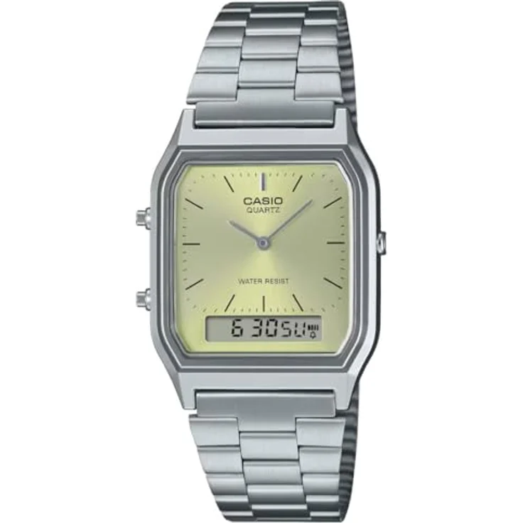 Casio Watch AQ-230A-9AMQYES, Analog-Digital Uhr mit Kalender und Sonnenschliff-Zifferblatt, Silber/Grün – Bild 1
