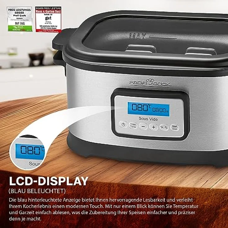 Profi Cook SV-1112 ProfiCook Sous Vide Schongarer Topf und Vakuum für Küche Kochen bei niedrigen Temperaturen, 8,5 l, 520 W, grau-schwarz – Bild 4