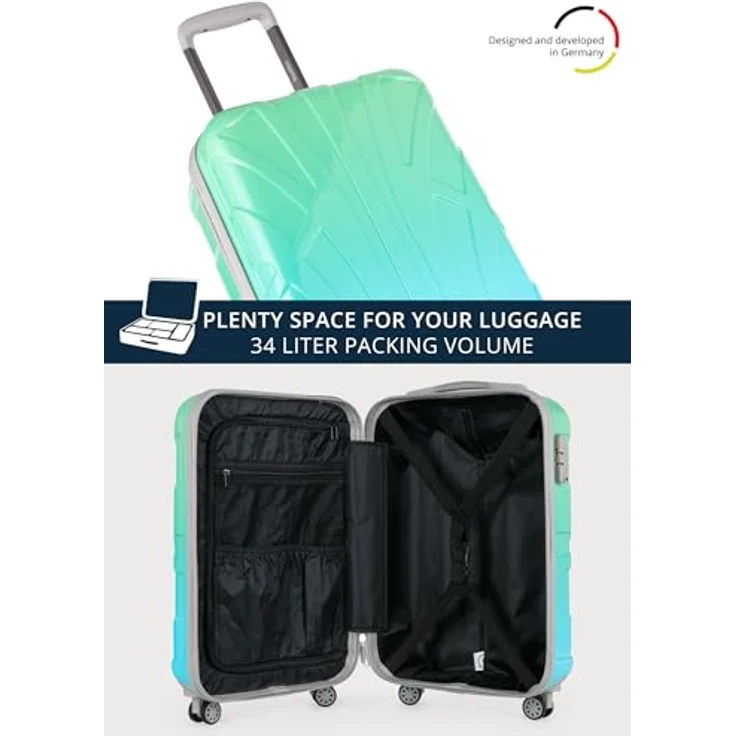 suitline Handgepäck Hartschalen-Koffer Trolley 55 cm, ca. 34 Liter, PC glänzend, Gradient Design Verlauf, Northern Lights, TSA
 – Bild 5