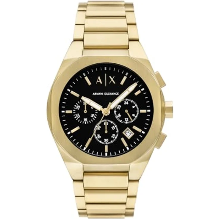 Armani Exchange Herren Analog Quarz Uhr mit Edelstahl Armband AX4180, Goldschwarz, Chronograph-Analoganzeige, wasserdicht bis 50 m – Bild 1