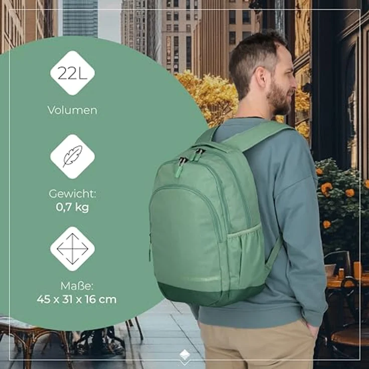 Travelite Kick Off Rucksack 45 cm mit Laptopfach, salbeigrün, 100% Polyester, 31 cm x 16 cm x 45 cm – Bild 3
