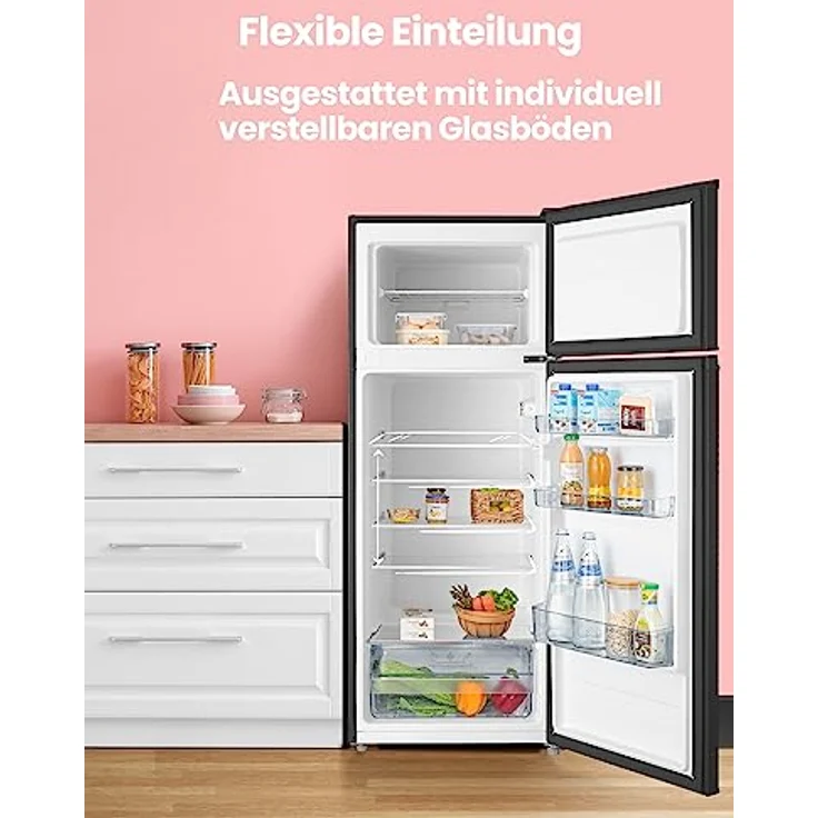 Comfee RCT284DK2A Kühl-/Gefrierkombination/Gefrierteil oben/176 kWh/Jahr/143cm Höhe/LED Licht/Reversibles Türscharnier/Schwarz – Bild 2