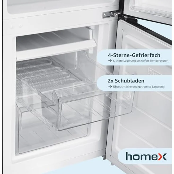 homeX CFS1110-B Kühlschrank mit Gefrierfach, freistehende Kühl-Gefrierkombination mit 173 Litern Nutzinhalt, energieeffizient und leise, schwarz – Bild 6