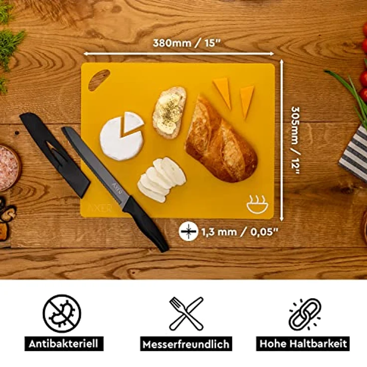 Axer Küchen Schneidebrett Kunststoff Groß - 6-teilige Schneidematte Küche Flexibel - Buntes Schneidebrett Set Spülmaschinenfest - Schneidbrett Set – Bild 3