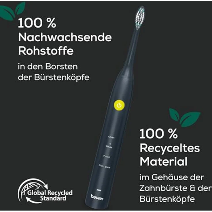 Beurer SC 30 Green Planet Jet Black, Schallzahnbürste mit 80.000 Schwingungen, 4 Reinigungsprogrammen und USB-C Ladekabel – Bild 5