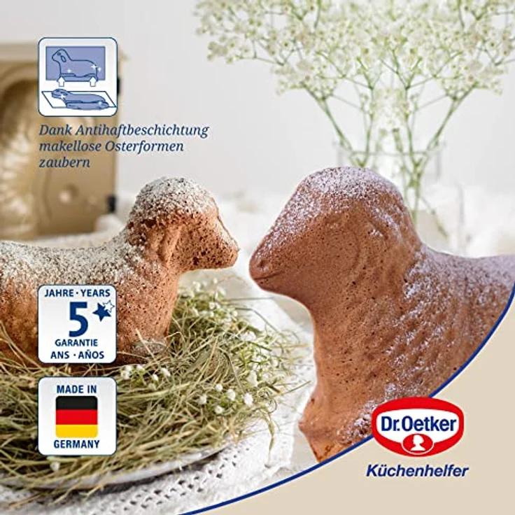 Dr. Oetker Osterbackformen-Set Goldiges Ostern, 2er Set mit Lamm- und Mini-Lammform aus Stahlblech, Antihaftbeschichtung, hitzebeständig bis 230 °C, Farbe: Gold – Bild 2