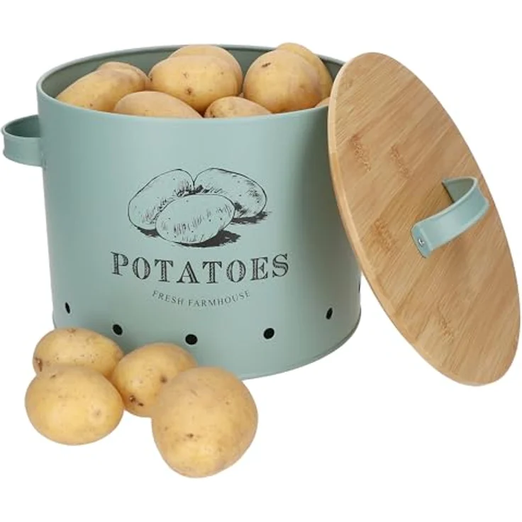 MamboCat Kartoffeltopf Fresh, Metall-Dose mit Bambusdeckel in Mint, 6,5 Liter Fassungsvermögen, Belüftungslöcher für optimale Luftzirkulation – Bild 1