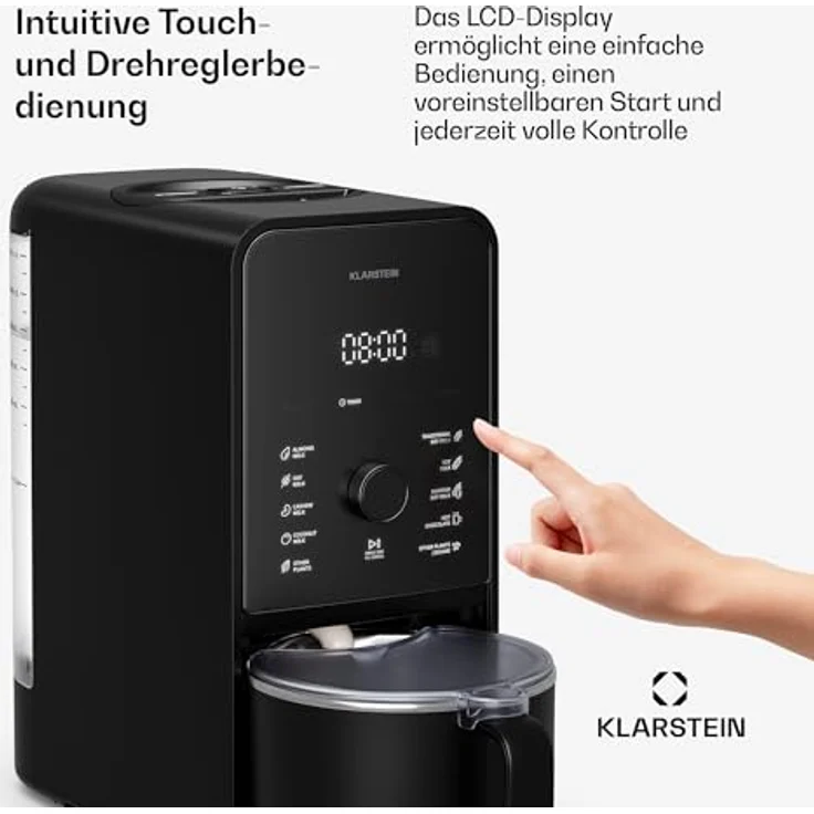 Klarstein Marcia Touch Nussdrink- und Haferdrinkmaschine, 1200W, 12 Programme, Selbstreinigung, 1,2L Edelstahl, LCD-Touch – Bild 5