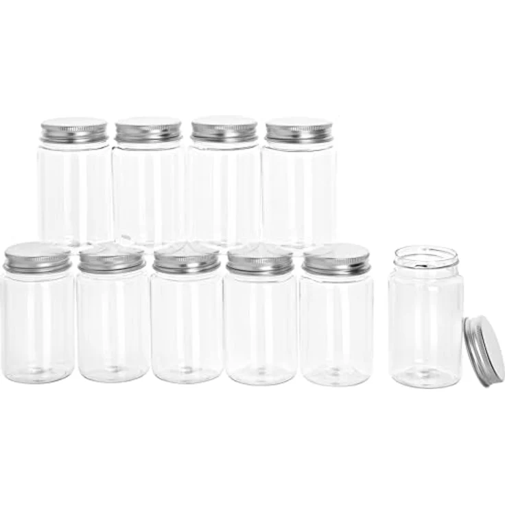 VBS Kunststoff-Glas mit Schraubdeckel, Ø 5 cm, 10 Stück – Stoßfestes PET-Behälterset für Bastelprojekte, staubdicht