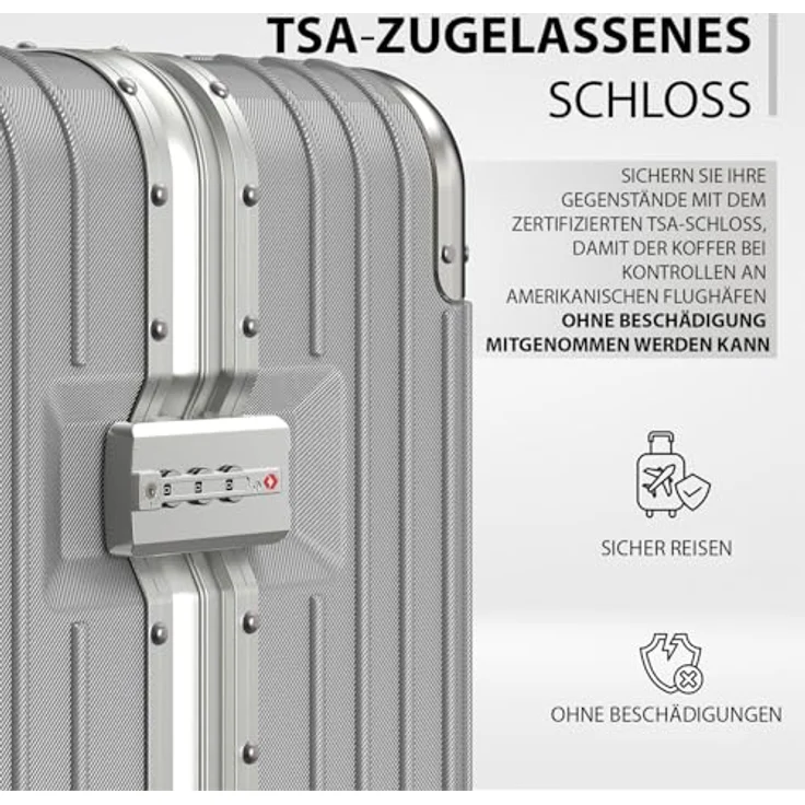 Voyagoux Koffer - 72L Hartschalenkoffer, Aluminium, TSA-Schloss, 4X Airwheel-System Rollen, Leichtgewicht, Silber, 66x42x26cm – Bild 2