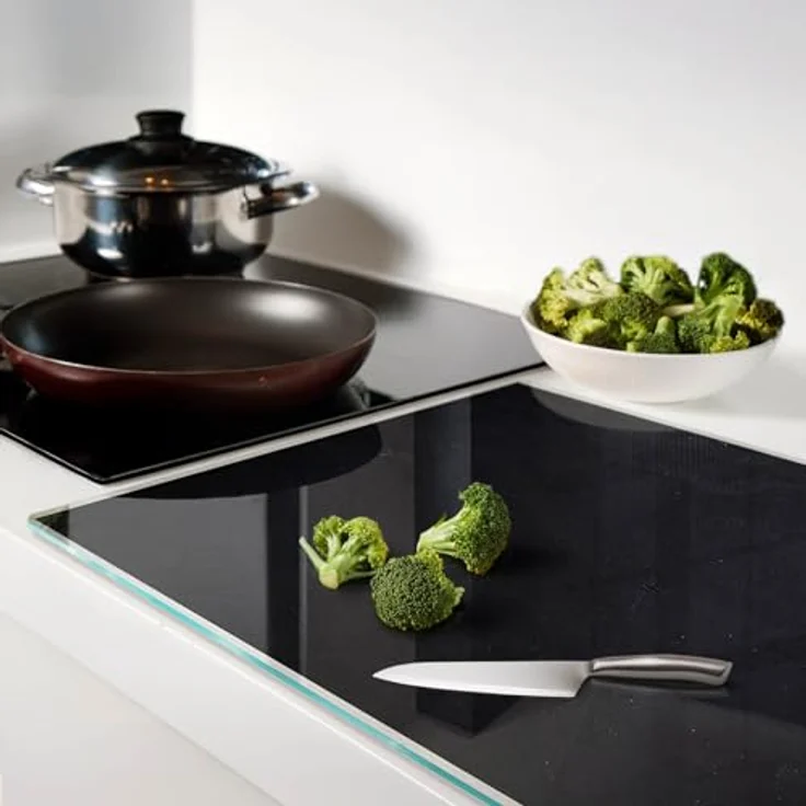 Tulup Schneidebretter Glas 80x52 cm, dekorativ, hitzebeständig, lebensmittelecht, antibakteriell, rutschfest mit Silikonfüßen, plastikfrei - schwarzes Brett – Bild 3