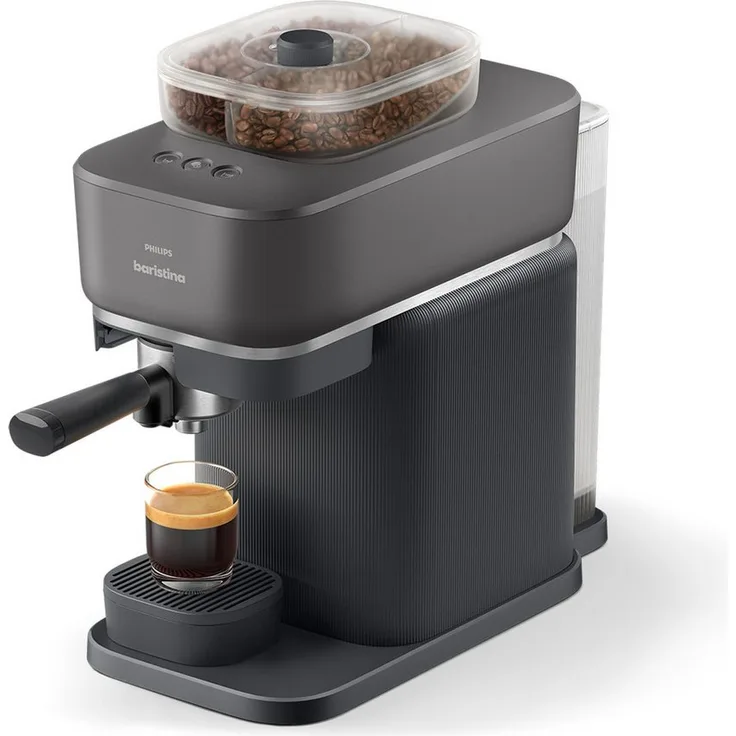 PHILIPS baristina BAR320/60 Espressomaschine mit Bean swap, Mahlwerk für ganze Bohnen, doppelter Bohnenbehälter, 16 bar Pumpendruck, Schwarzgrau