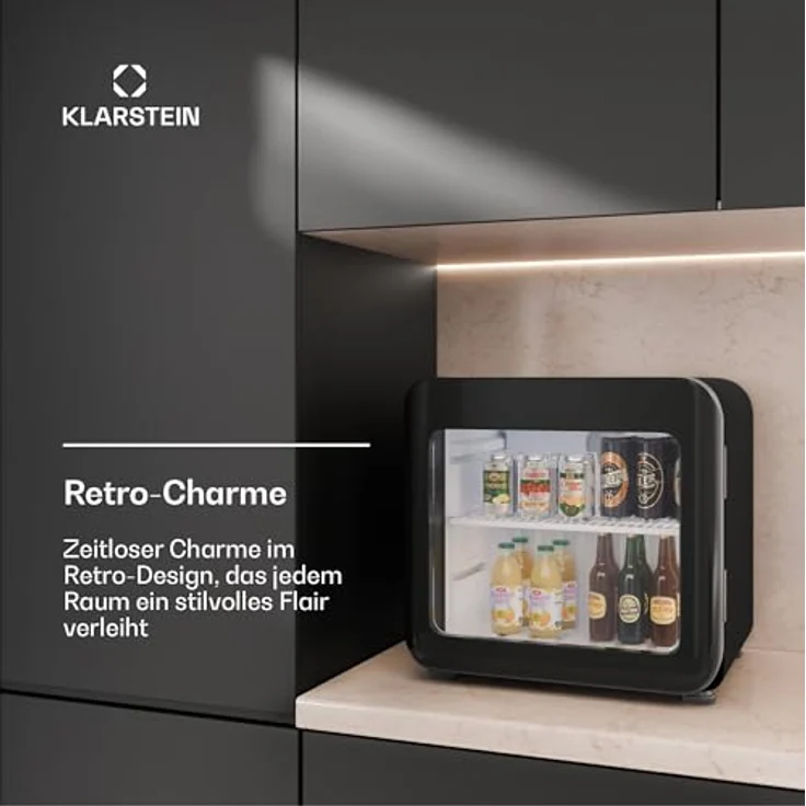 Klarstein Audrey Evo Getränkekühlschrank, 46 Liter, mit Glastür, retro schwarz, energieeffizient Klasse C – Bild 3