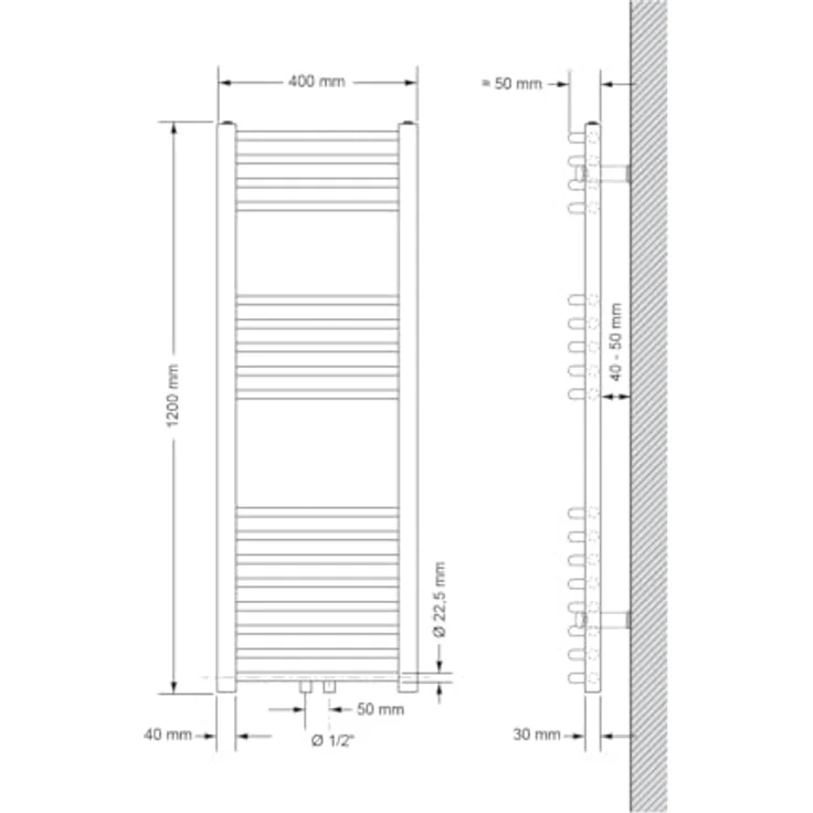 LuxeBath Badheizkörper 400x1200mm, gebogen mit Mittelanschluss, weiß, effiziente Wärmeableitung, platzsparendes Design – Bild 2