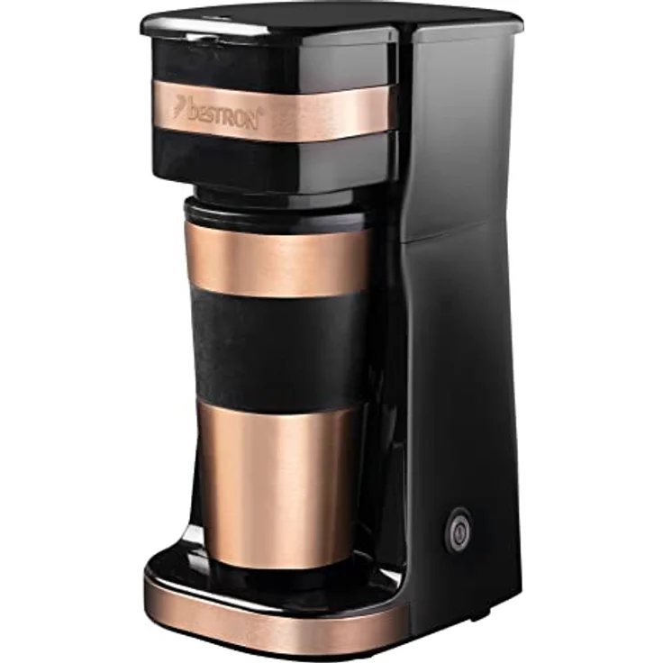 Bestron Kaffeemaschine mit Isolierbecher, Für gemahlenen Filterkaffee, 2 Große Tassen, 750 Watt, Edelstahl, Farbe: Kupfer – Bild 1
