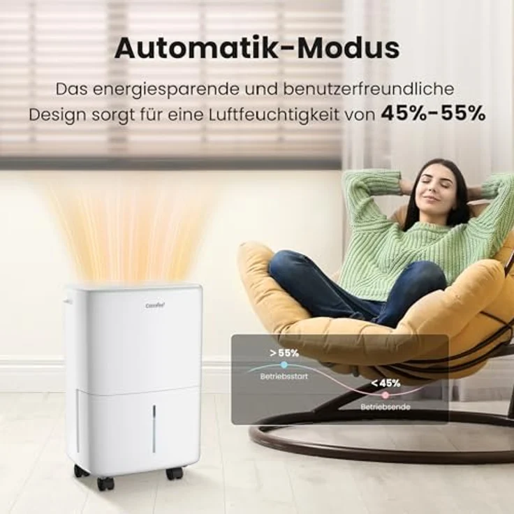 Comfee Luftentfeuchter 10 Liter/Tag, für Räume bis 16 m², automatische Abtauung, Kindersicherung, weiß – Bild 3