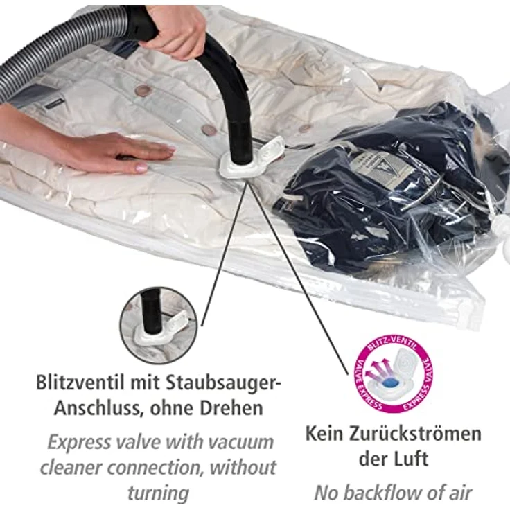 WENKO Vakuum Raumspar-Kleidersack L, Transparent, platzsparend mit 75% mehr Stauraum, perfekter Schutz vor Staub und Motten – Bild 3