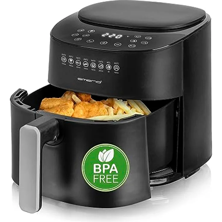 Emerio große digitale Heißluftfritteuse, TOP AirFryer, Frittieren ohne zusätzliches Öl, 4.5 Liter Volumen, 8 Automatik Programme, Cool Touch, BPA frei, schnelle Aufheizung, 1300 Watt, AF-129369