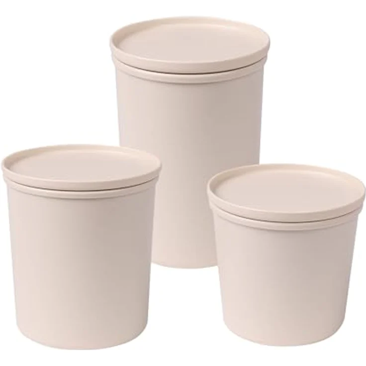 AWAVE Frischhaltedosen-Set rund mit Deckel, luftdicht, 3-teiliges Set, 500 ml, 800 ml, 1.000 ml, natur, aus recycelten PET-Flaschen, Vorratsdose Aufbewahrungsbox Vorratsbehälter, Mehrweg – Bild 1