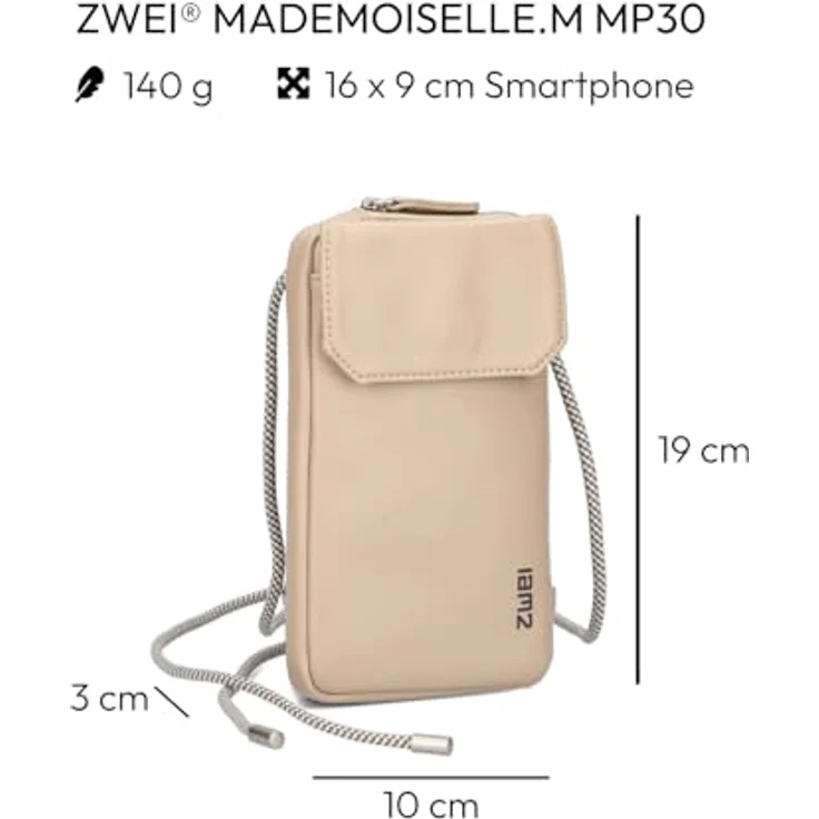 ZWEI Mademoiselle Phone Bag MP30, Umhängetasche aus Kunstleder für Smartphone, 10 x 1 x 19 cm, Nude Damen – Bild 2