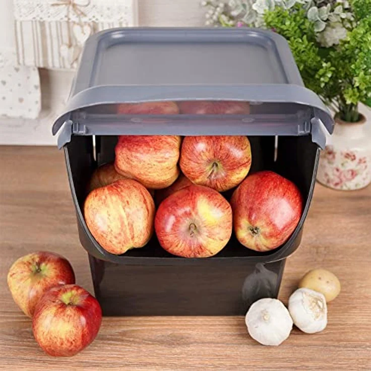 Vilde Aufbewahrungsbehälter, Frischhaltebox für Gemüse und Obst, lebensmittelecht, 13l, mit Klappe, Schwarz/Anthrazit, Made in EU – Bild 4