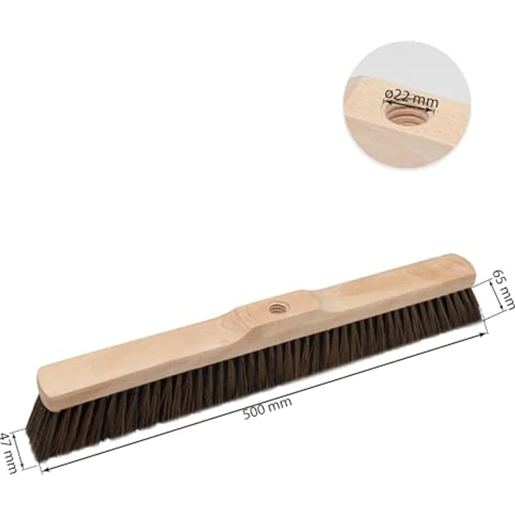 Prima-Online Holz Besenkopf mit Stiel, 50 cm Breite, 22 mm Gewinde, wählbare Stiellängen 120 cm oder 150 cm, robuste PET-Borsten – Bild 2
