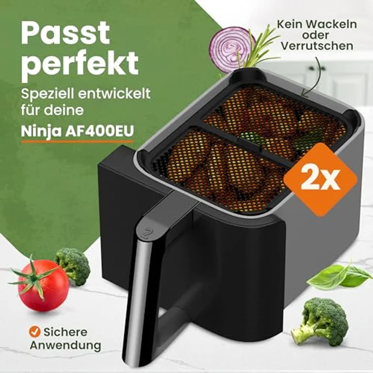 Krustenwerk 2x Premium Spritzschutz für Ninja Heißluftfritteuse AF400EU, passgenau, hitzebeständig bis 220°C, inkl. 150 Rezepte E-Book – Bild 3
