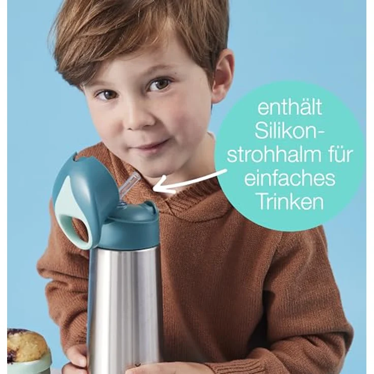 b.box Isolierte Wasser- und Thermosflasche | Edelstahl, Dreiwandig, 500 ml, hält Getränke bis zu 15 h kalt & 8 h warm, auslaufsicher mit Strohhalm – Bild 5