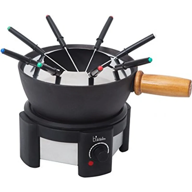 BiKitchen Fondue 200, 1500W Fondue-Set mit 8 Fonduegabeln, kabelgebunden, Kontrollleuchte, stufenloser Temperaturregler, Gusseisen- und Keramiktopf – Bild 2