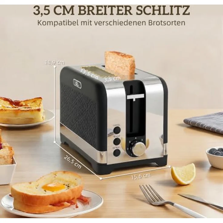HOMCOM Wasserkocher- und Toaster-Set, 2200 W, 1,7 l mit Thermostat, Schwarz, Anti-Rutsch-Füßen und herausnehmbarer Krümelschublade – Bild 7
