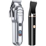 Oneisall Tierschermaschinen-Set RFC-676 + P20, Effiziente Haustierpflege mit leisem Betrieb, in Schwarz