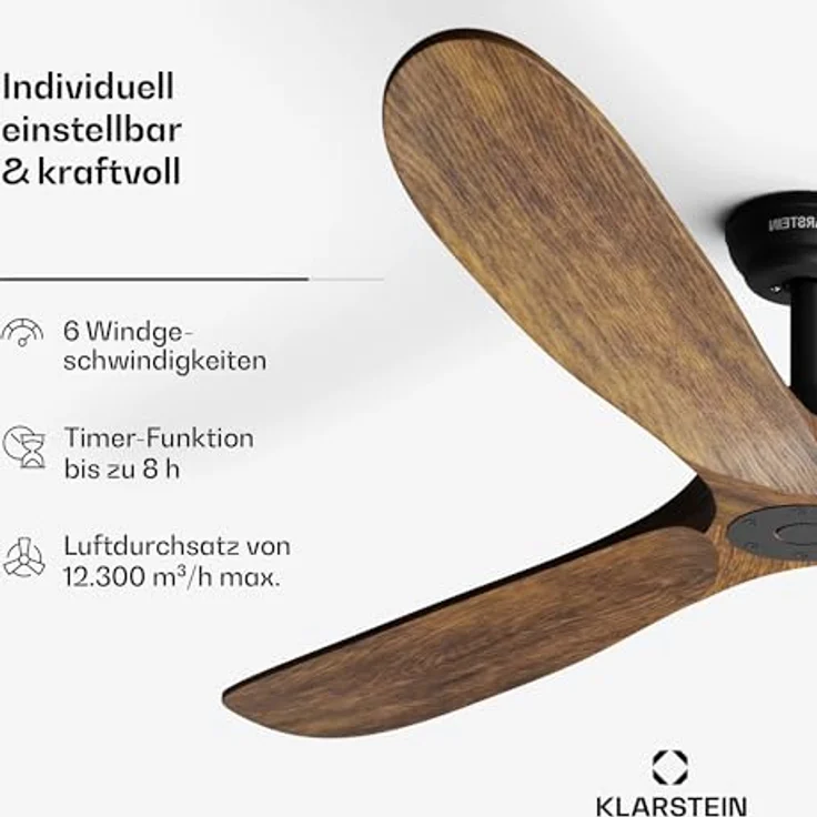 Klarstein Deckenventilator Leise 178 cm Walnuss, Smart Steuerung per App, 6 Geschwindigkeiten, Sommer-/Winterbetrieb, flüsterleise, energiesparend – Bild 5