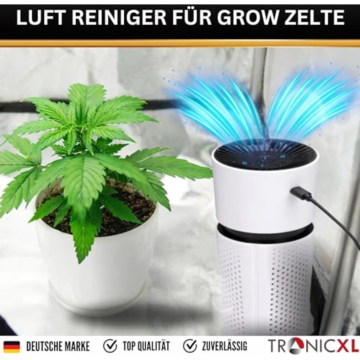 TronicXL Mini Luftreiniger HEPA H13 Filter, kompakt mit 3 Geschwindigkeiten, USB powered für Growboxen und Zelte – Bild 3